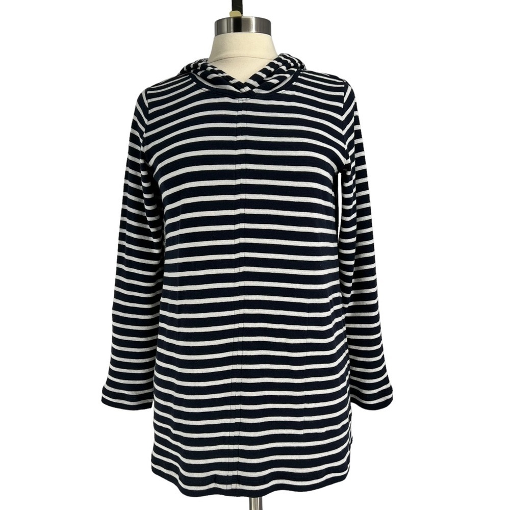 J. JILL 100% Cotton Navy & Cream Striped Hoodie Tunic S/P